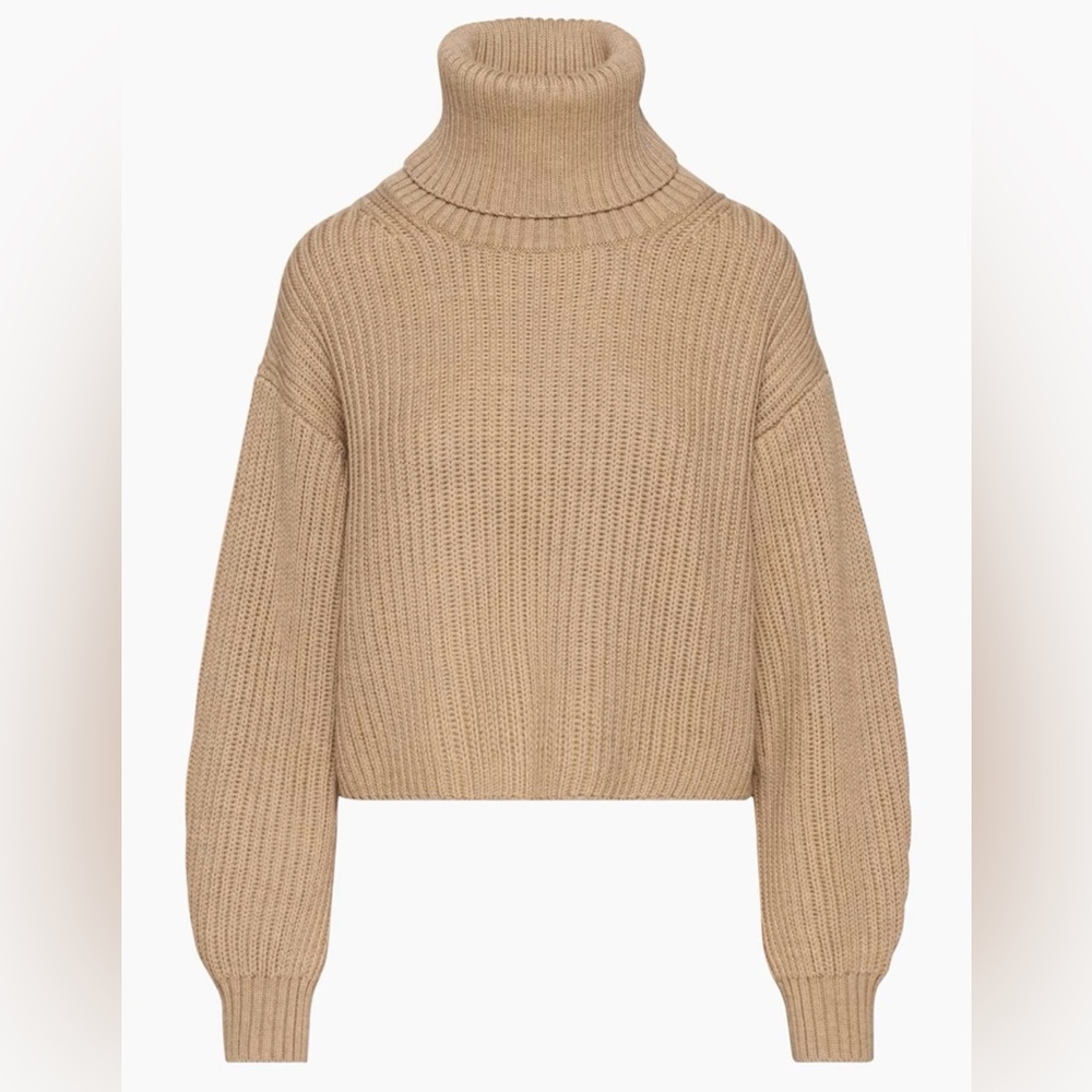 Aritzia babaton high neck cropped knitted beige tan sweater oversized XS